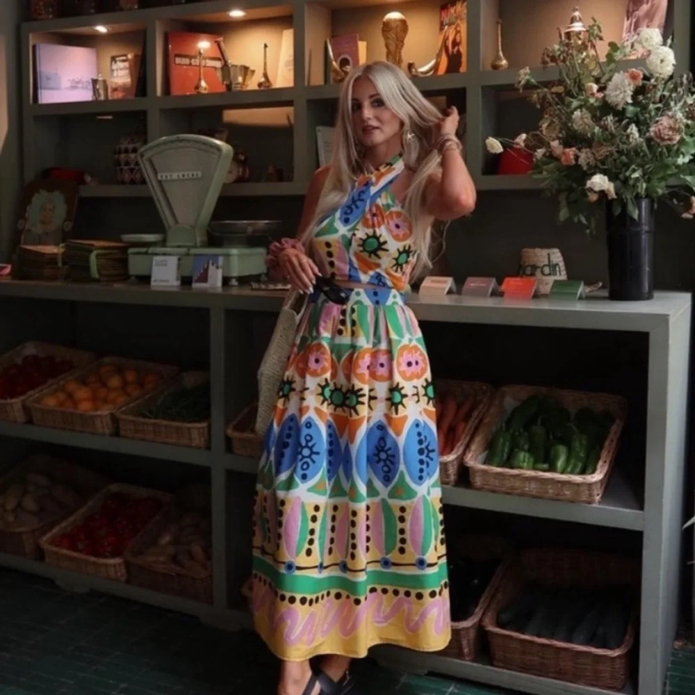 Zara top cropped halter multicolor printed summer blouse - Picture 2 of 8